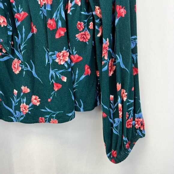 American Eagle Womens Blouse Multicolor Floral Long Sleeve V Neck Tie Pullover M - Picture 9 of 11